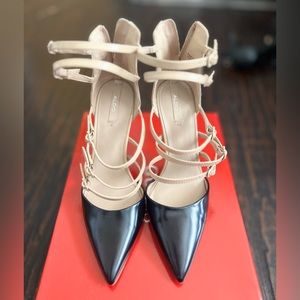 Aldo Black and Nude Buckle Up Stiletto